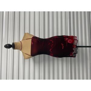 Y2K Burgundy Floral Mesh Mini Dress